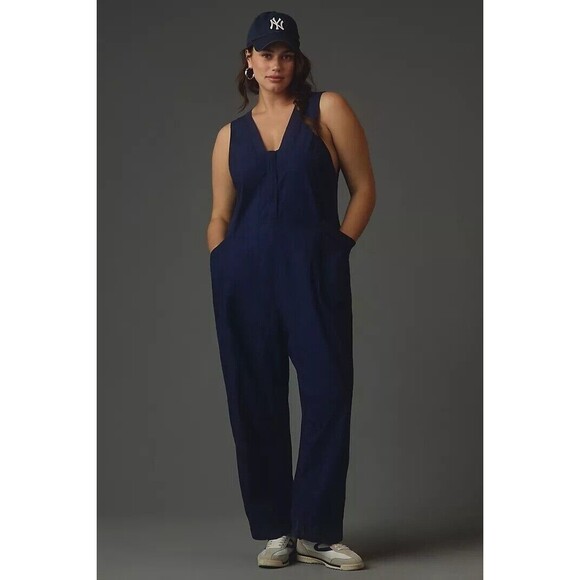 Daily Practice by Anthropologie Zip-Front Jumpsuit Dress Cotton Navy M 281472 - Picture 2 of 11